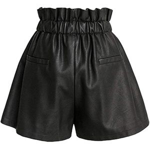 High Waisted Wide Leg Black Faux Leather Shorts